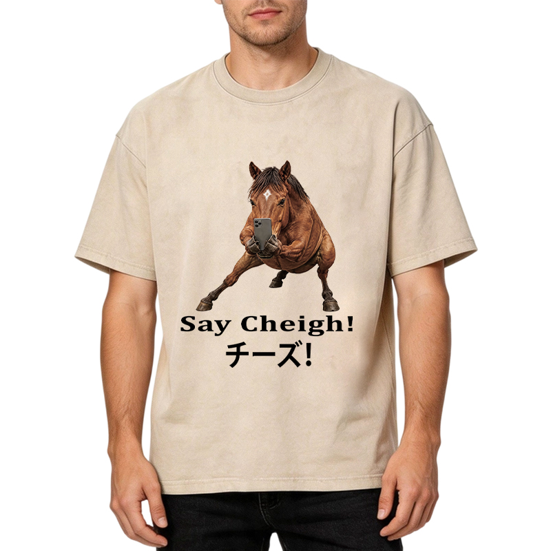 Tokyocanvas Say Cheigh! Horse Meme Washed T-Shirt