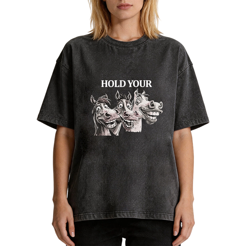 Tokyocanvas Hold Your Horses Meme Washed T-Shirt