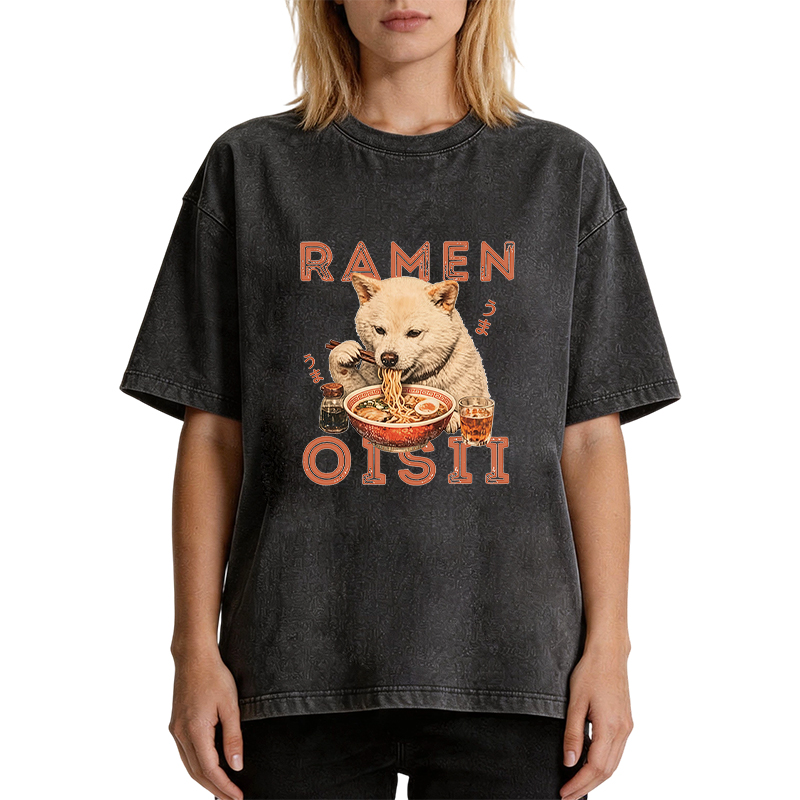 Tokyocanvas Shiba Inu Ramen Washed T-Shirt