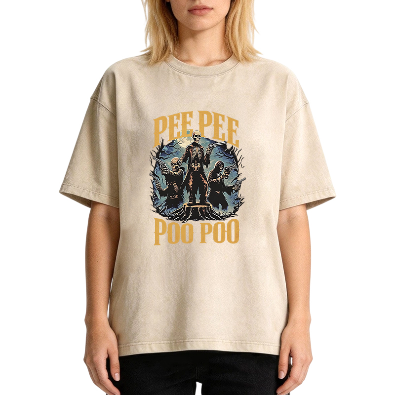 Tokyocanvas Pee Pee Poo Poo Funny Skeleton Washed T-Shirt