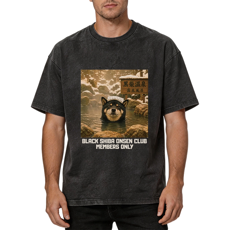 Tokyocanvas Black Shiba Inu Onsen Washed T-Shirt