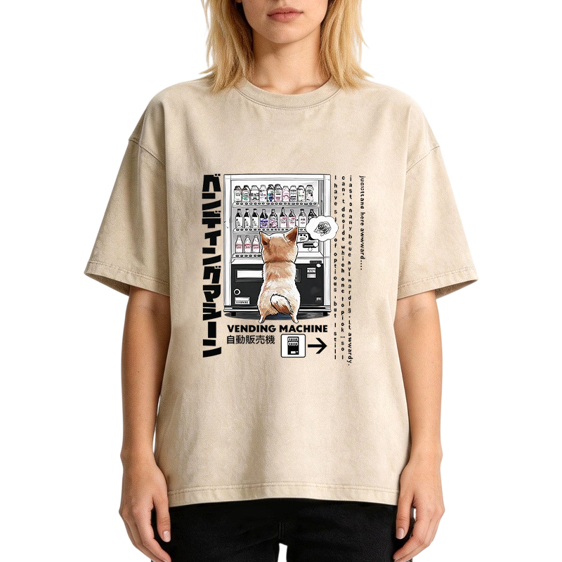 Tokyocanvas Shiba Inu Vending Machine Meme Graphic Washed T-Shirt