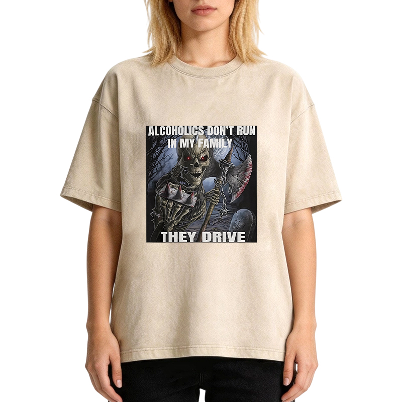 Tokyocanvas Funny Alcoholics Don't Run In My Family Washed T-Shirt