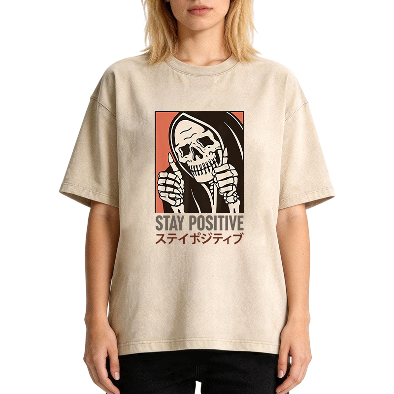 Tokyocanvas Stay Positive Skeleton Washed T-Shirt
