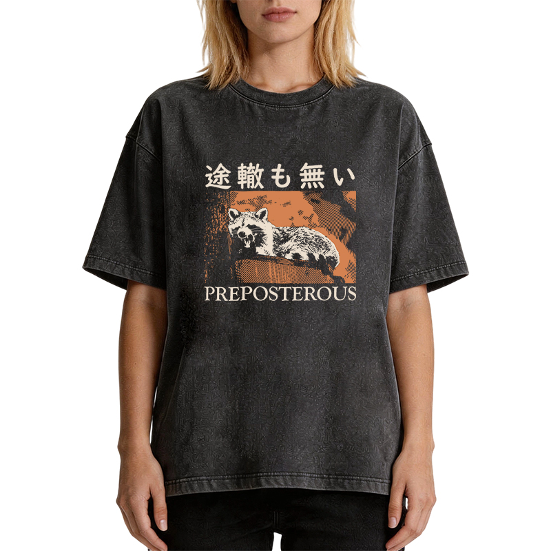 Tokyocanvas Preposterous Raccoon Washed T-Shirt
