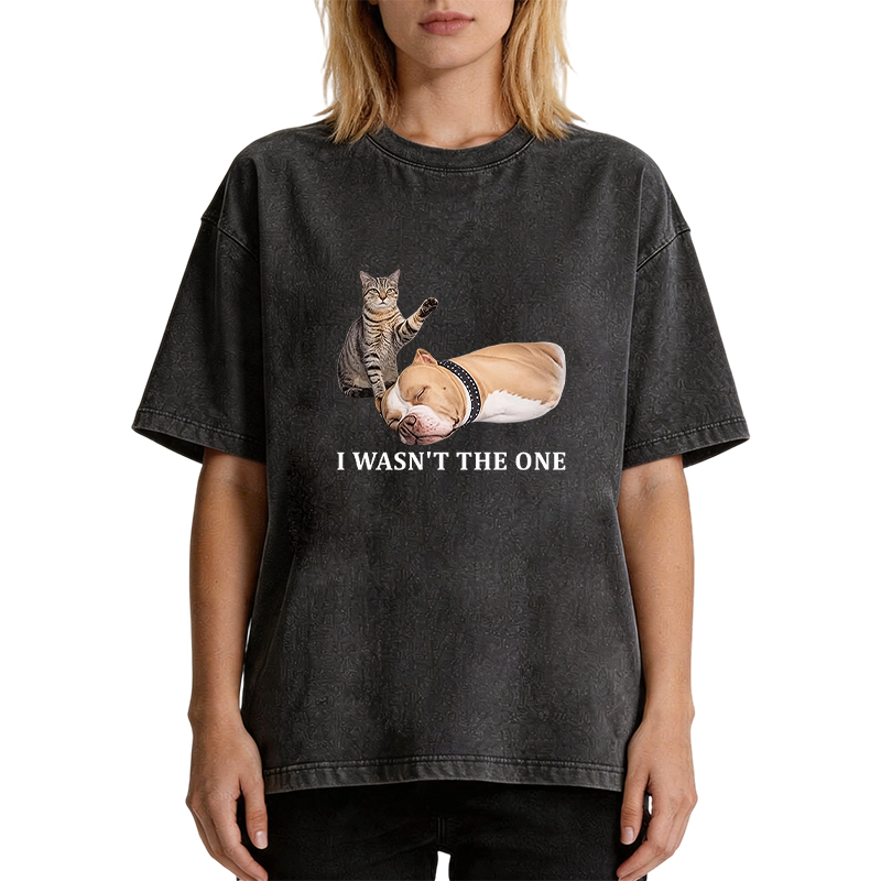 Tokyocanvas Funny Cat And Dog Washed T-Shirt