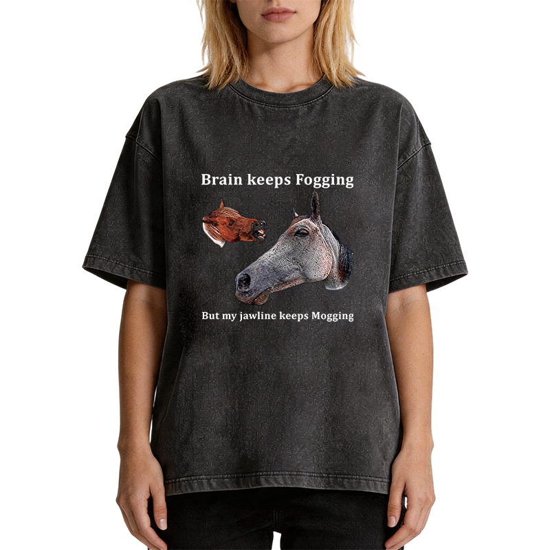 Tokyocanvas Horse Jawline Mogging Washed T-Shirt