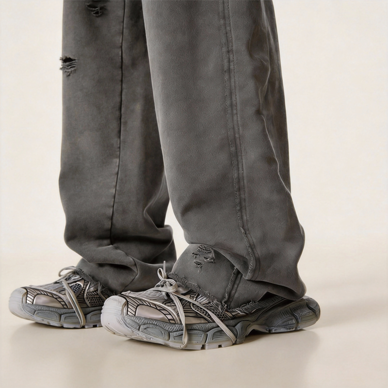 Tokyocanvas Vintage Distressed Rolled-up Ripped Sweatpants