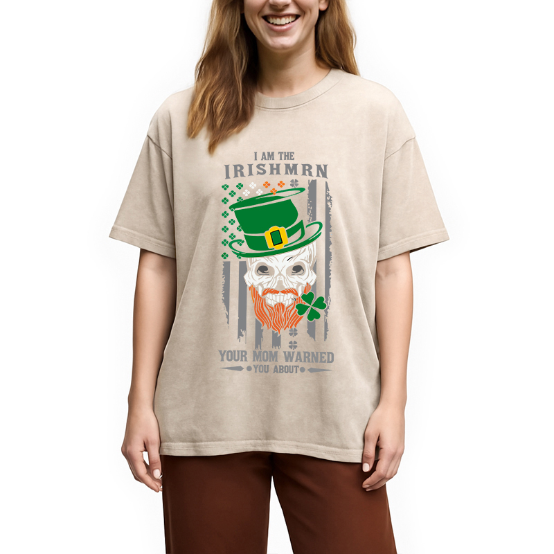 Tokyocanvas Clover Skull St. Patrick's Day Washed T-Shirt