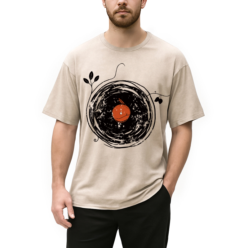 Tokyocanvas Enchanting Vinyl Records Vintage Washed T-Shirt