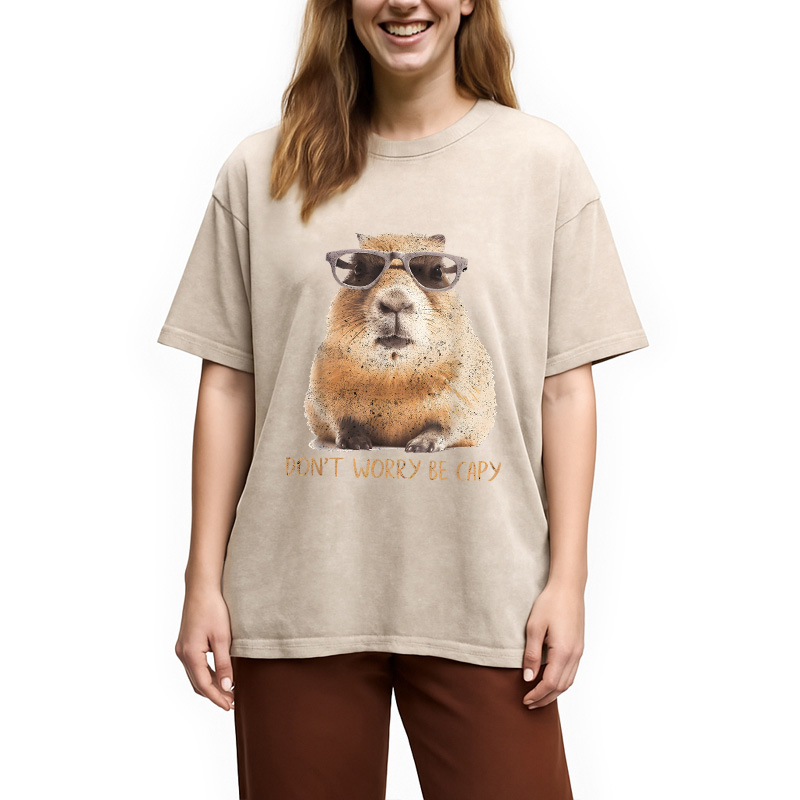 Tokyocanvas Don't Worry Be Capy Capybara Washed T-Shirt