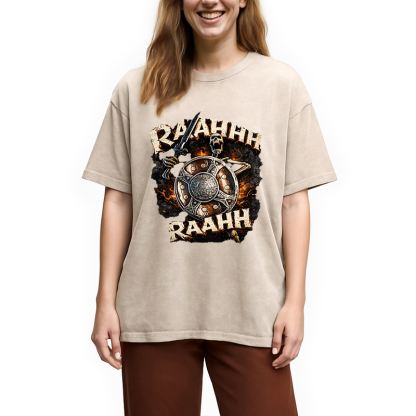 Tokyocanvas Skeleton Banging Shield Funny Washed T-Shirt