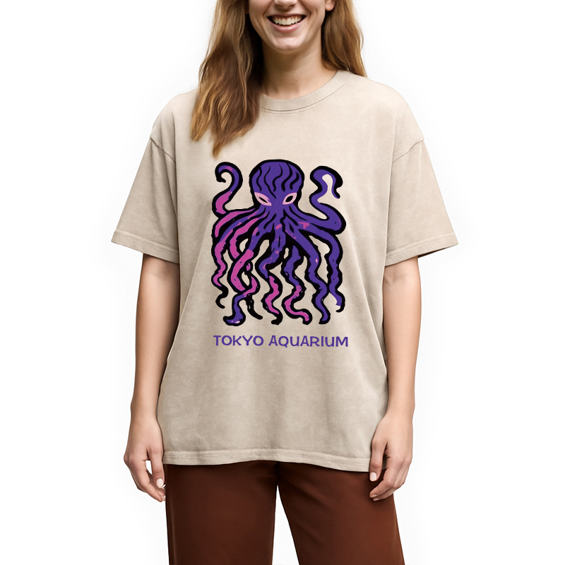 Tokyocanvas Tokyo Aquarium Octopus Washed T-Shirt