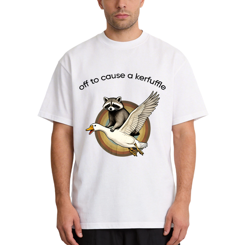 Tokyocanvas Off To Cause A Kerfuffle Funny Raccoon Riding Silly Goose Classic T-Shirt