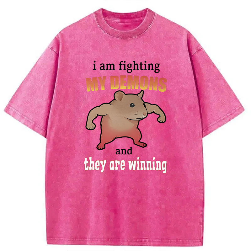 Tokyocanvas I'm Fighting My Demons And They're Winning Funny Rat Washed T-Shirt