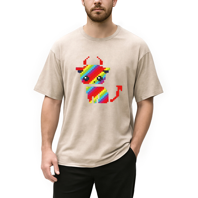 Tokyocanvas Heavy Metal Devil Cat Pixel Washed T-Shirt