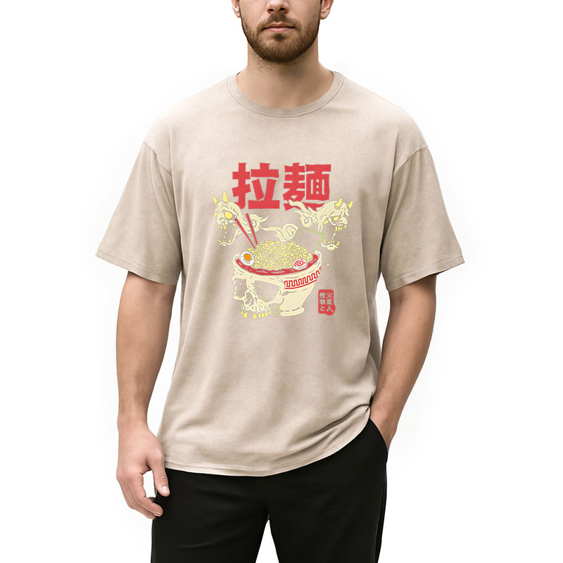Tokyocanvas Japanese Ramen Skeleton Bowl Washed T-Shirt