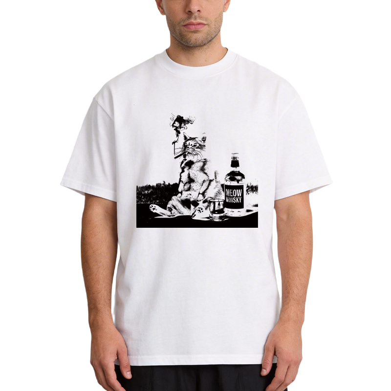 Tokyocanvas Funny Smoking Cat Drinking Meow Whisky Classic T-Shirt