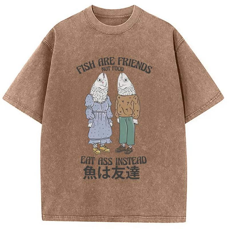 Tokyocanvas Fish Are Friends Not Food Washed T-Shirt