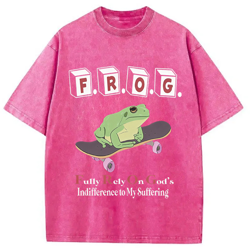 Tokyocanvas Frog Funny Meme Washed T-Shirt