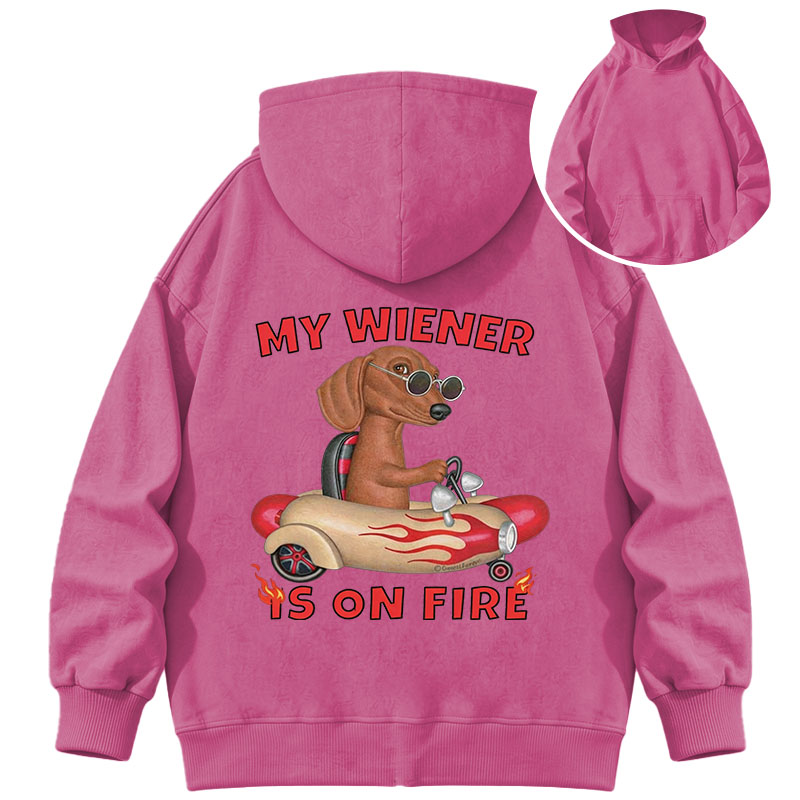 Tokyocanvas My Wiener Is On Fire Funny Dog Washed Hoodie