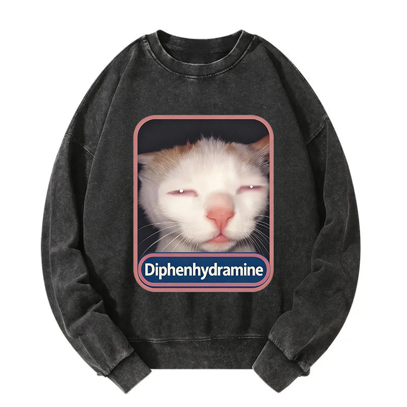 Tokyocanvas Diphenhydramine Cat Meme Washed Sweatshirt