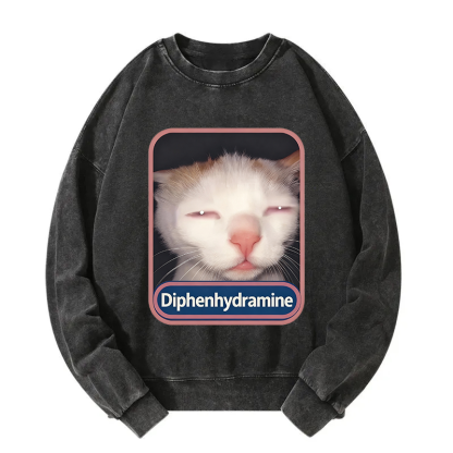 Tokyocanvas Diphenhydramine Cat Meme Washed Sweatshirt