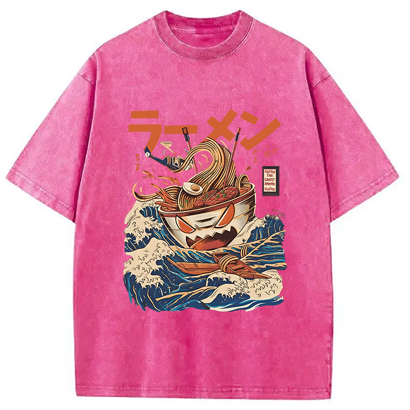 Tokyocanvas The Great Wave Ramen Yokai Washed T-Shirt