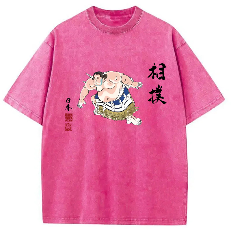 Tokyocanvas Sumo Design Hooded Washed T-Shirt