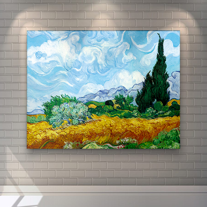 Tokyocanvas Wheat Field with Cypresses Print