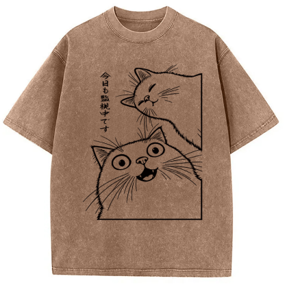 Tokyocanvas Two Cats Are Watching Washed T-Shirt