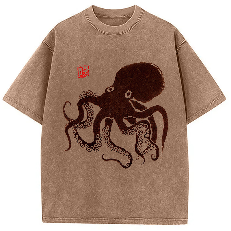 Tokyocanvas Octopus Japanese Art Washed T-Shirt