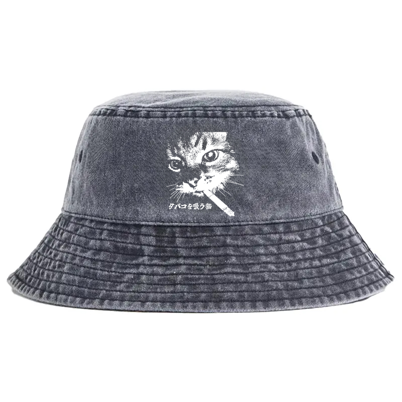 Tokyocanvas Retro Cat Smoking Washed Bucket Hat