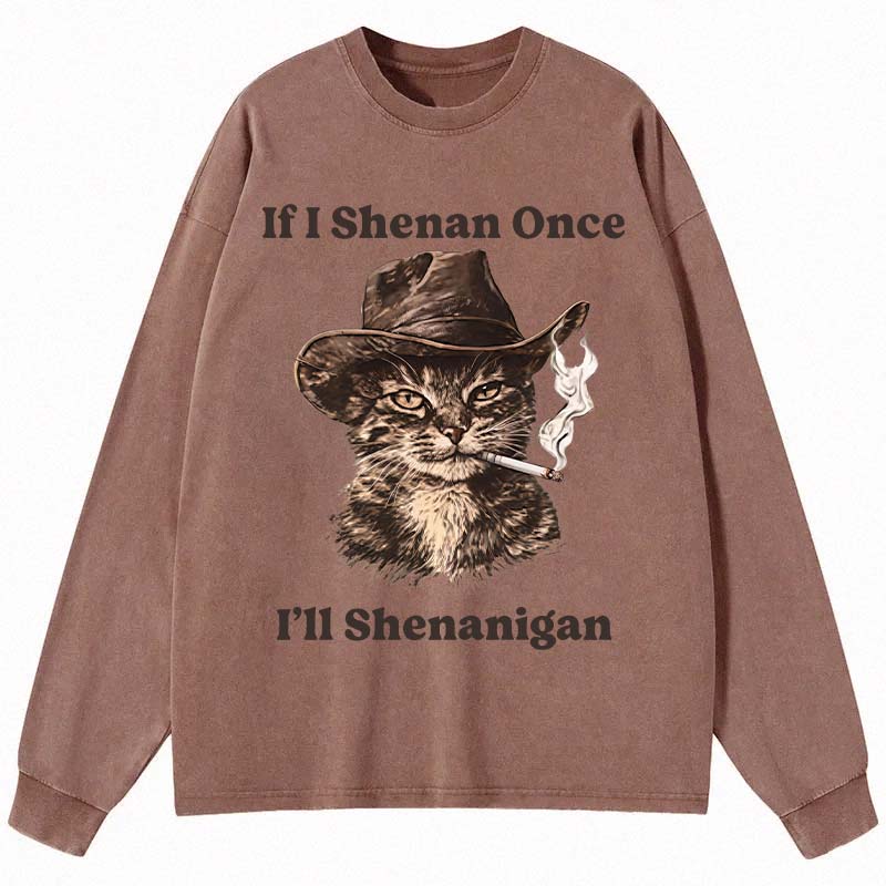 Tokyocanvas Funny Unhinged Cat Long Sleeve Washed T-Shirt