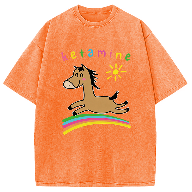 Tokyocanvas Funny Ketamine Cute Trippy Horse Washed T-Shirt