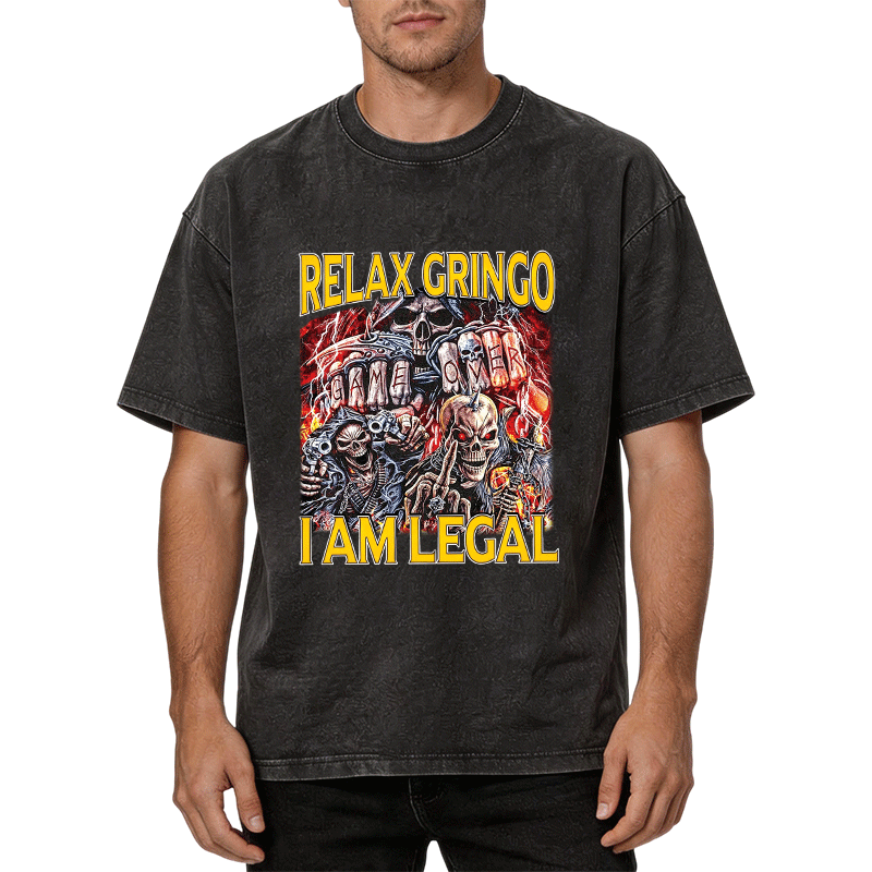 Tokyocanvas Relax Gringo Skeleton Meme Washed T-Shirt