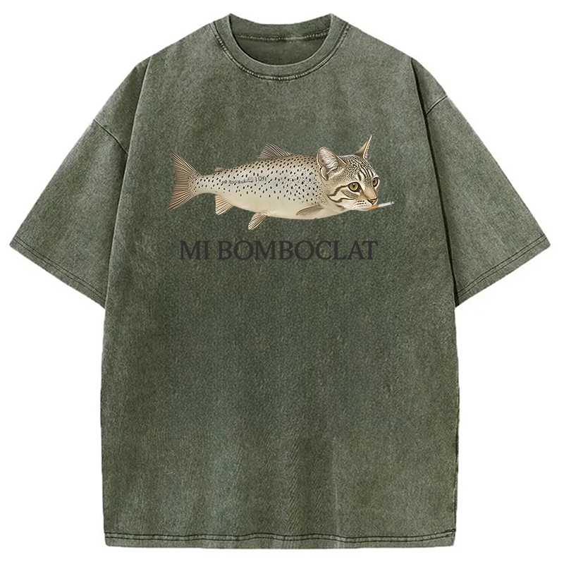 Tokyocanvas Bomboclat Fish Cat Meme Washed T-Shirt
