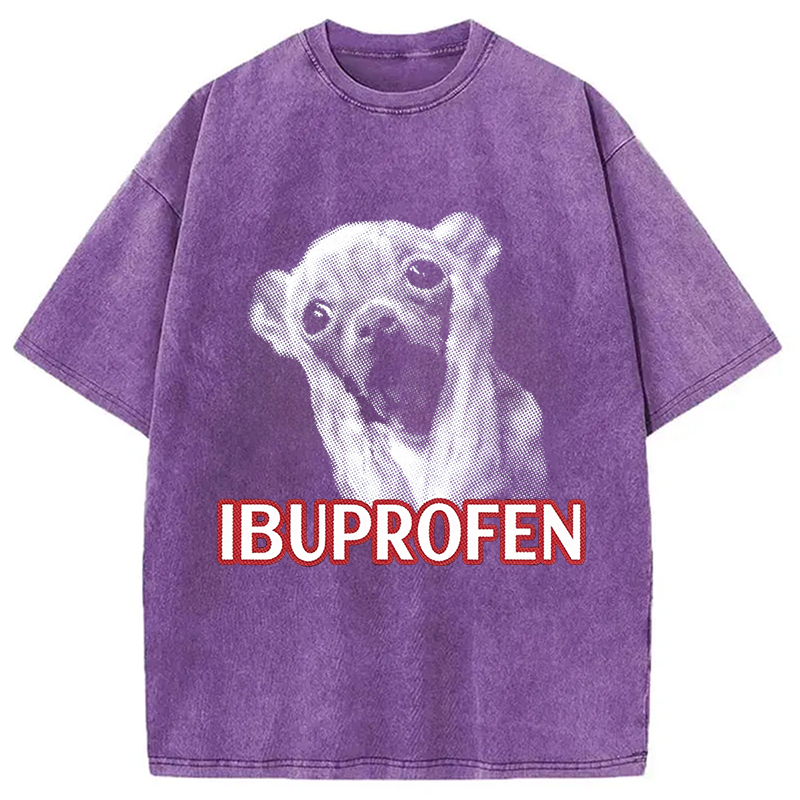 Tokyocanvas Ibuprofen Funny Dog Meme Washed T-Shirt