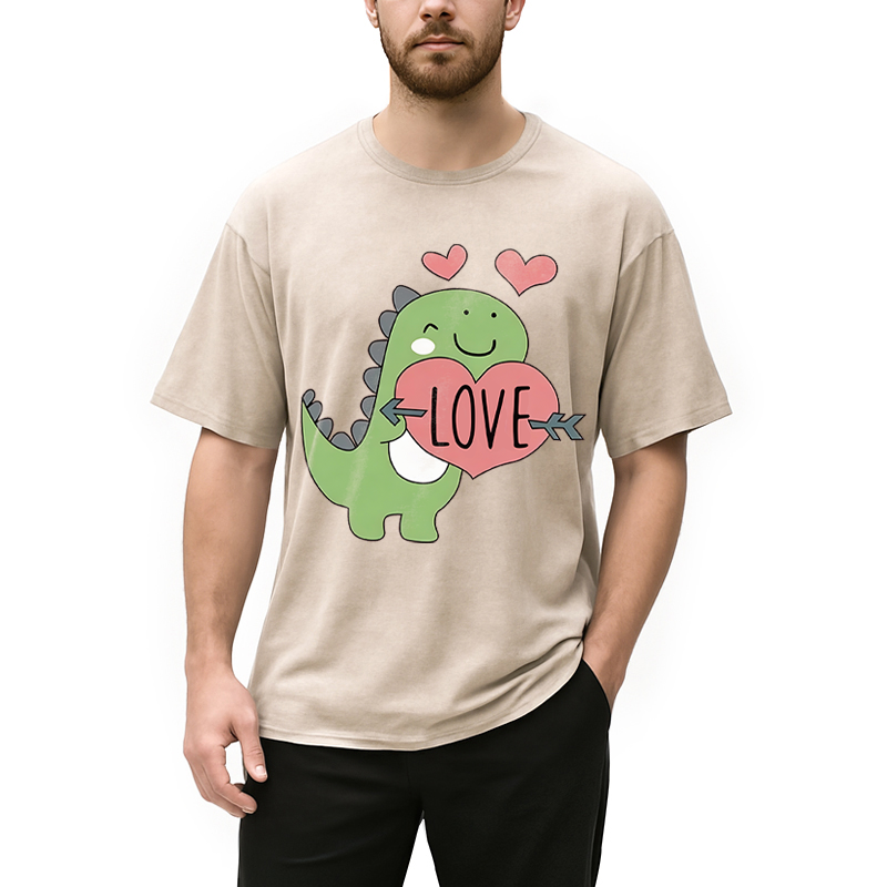 Tokyocanvas Love Valentines Day Dino Washed T-Shirt
