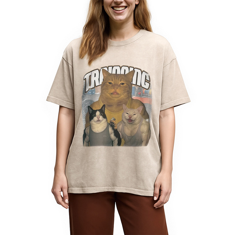 Tokyocanvas Muscle Cats Washed T-Shirt