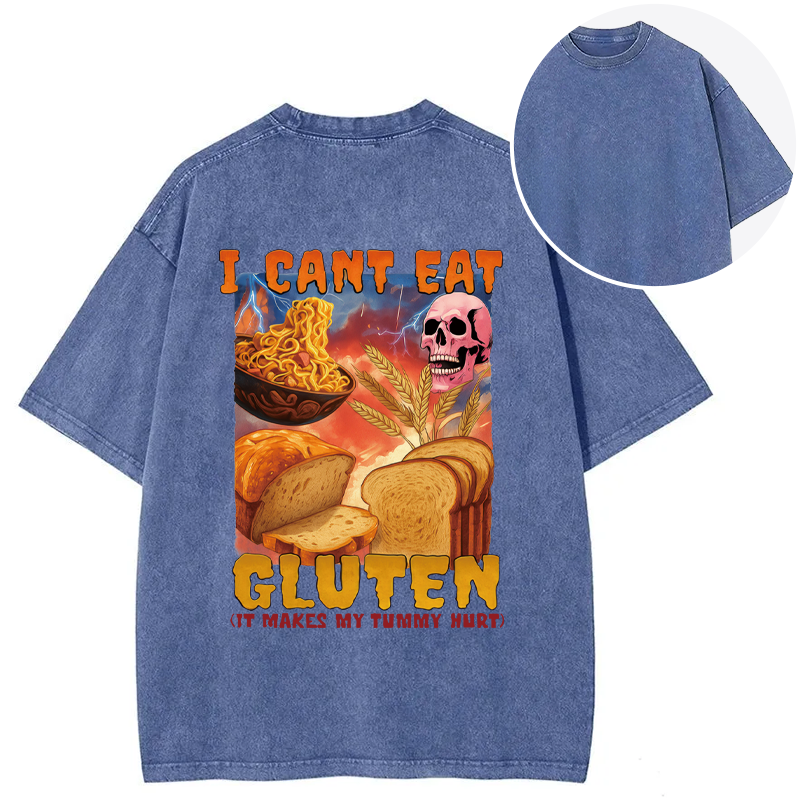 Tokyocanvas I Can't Eat Gluten Funny Meme Back Washed T-Shirt