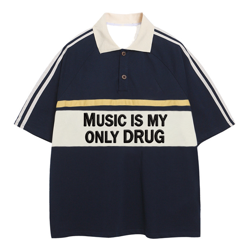 Tokyocanvas Music Is My Drug Polo Embroidered T-Shirt