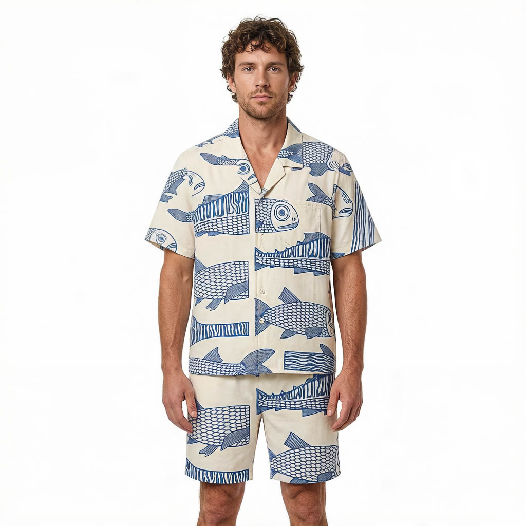 Tokyocanvas Japanese Blue Fish Beach Short
