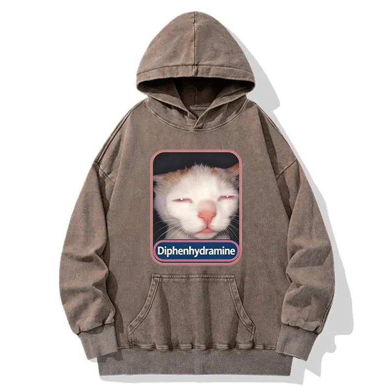 Tokyocanvas Diphenhydramine Cat Meme Washed Hoodie