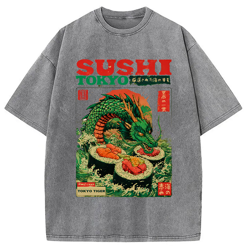 Tokyocanvas Ocean Dragon Sushi Washed T-Shirt
