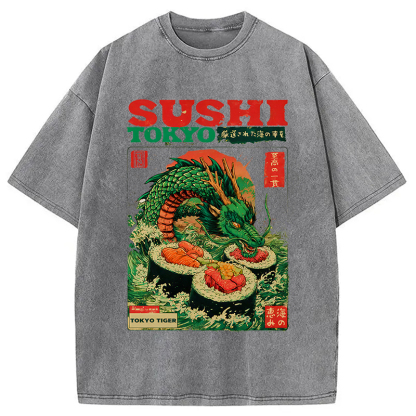 Tokyocanvas Ocean Dragon Sushi Washed T-Shirt