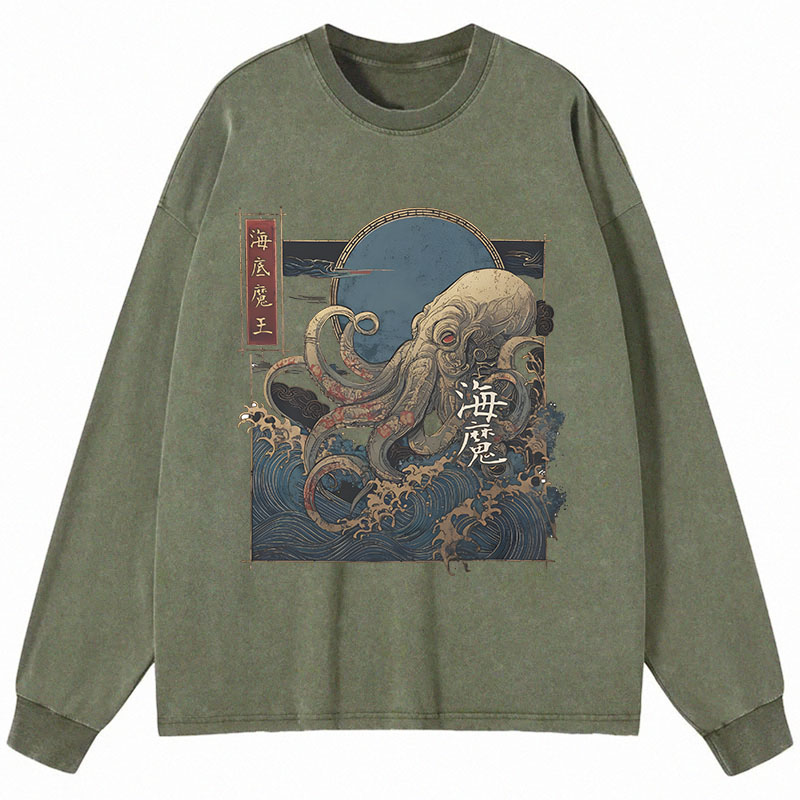Tokyocanvas Kraken Ukiyo-e Long Sleeve Washed T-Shirt