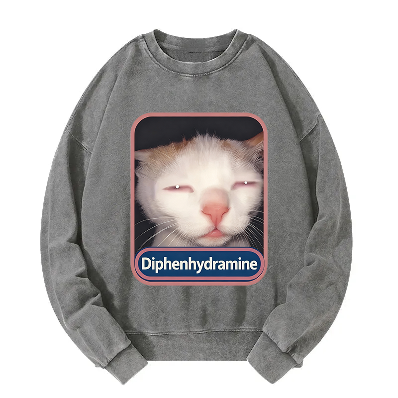 Tokyocanvas Diphenhydramine Cat Meme Washed Sweatshirt