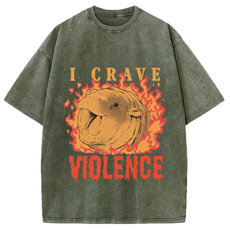 Tokyocanvas Moo Deng Crave Violence Washed T-Shirt