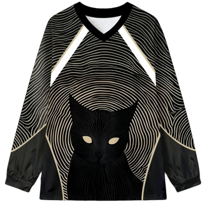 Tokyocanvas Mysterious Black Cat Long Sleeve Graphic Print T-Shirt